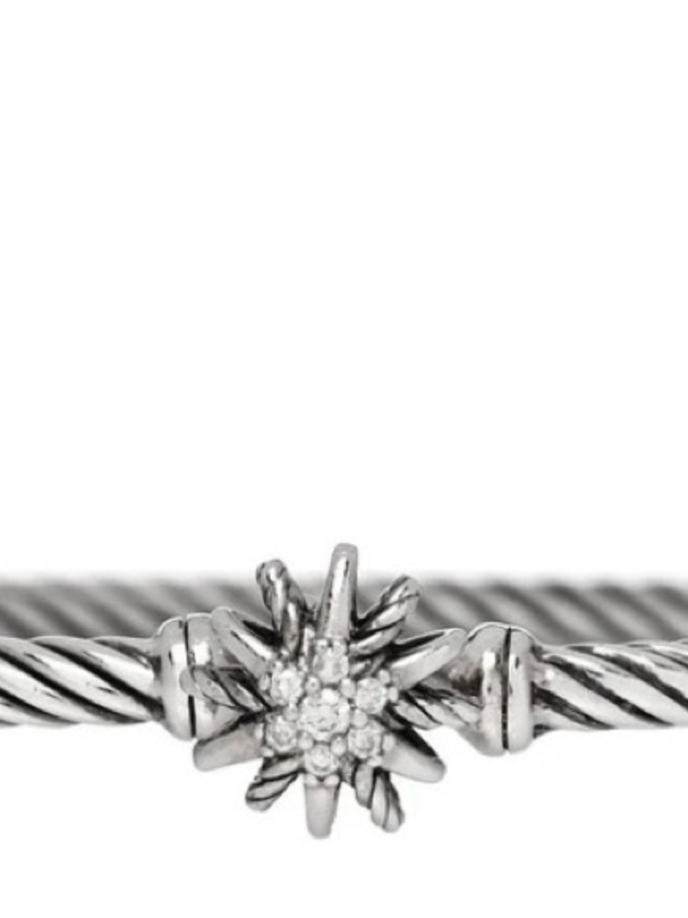 David Yurman Silver Starburst center station bangle bracelet with Pave diamonds - Picture 3 of 5